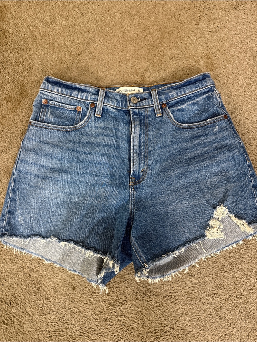 Abercrombie & Fitch Medium Blue High-Rise Cutoff Jean Shorts